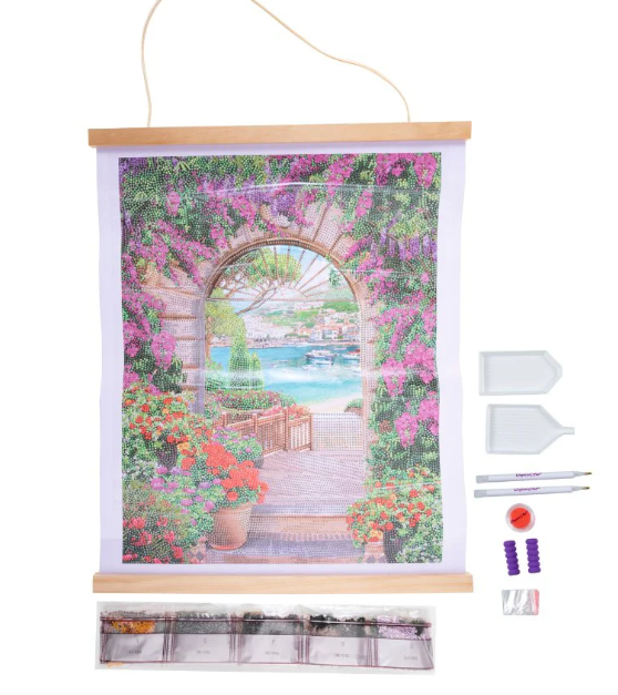 Window to Paradise Crystal Art Scroll kit contents