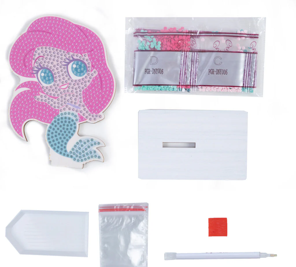 contents of Craft Buddy Ariel, The little mermaid Crystal Art Buddy craft kit 