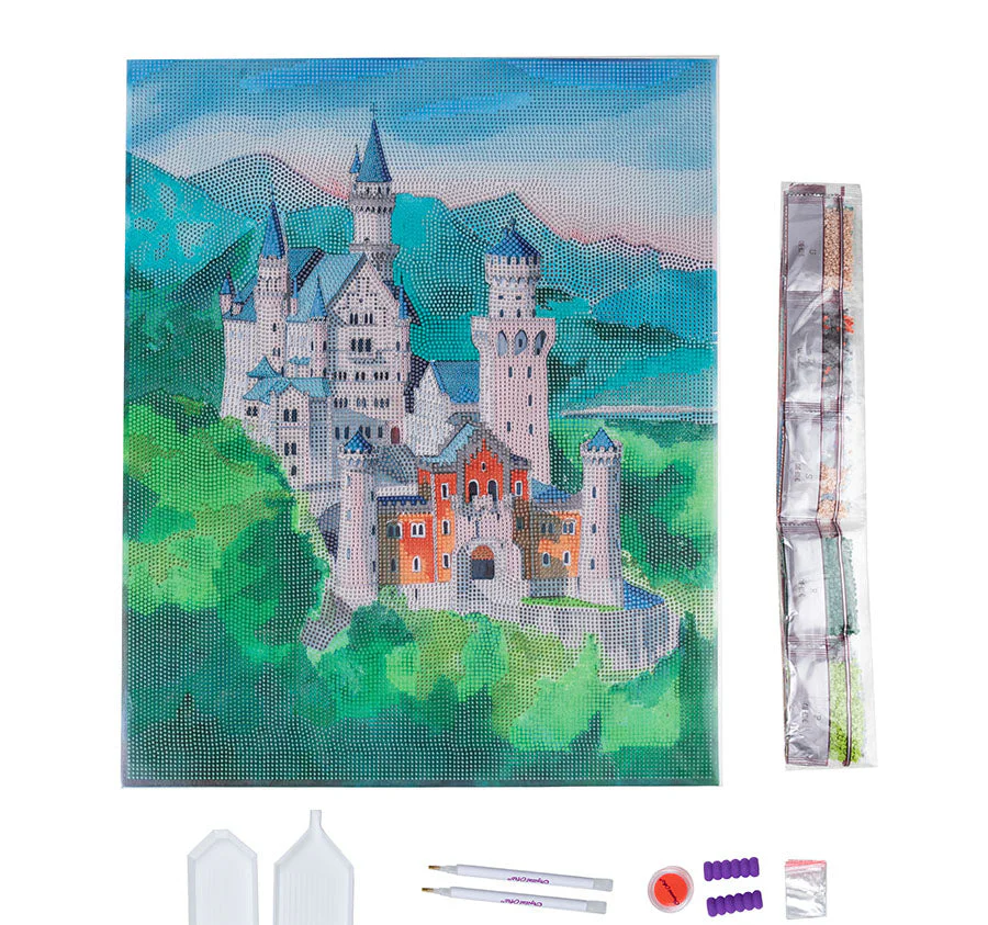 Craft Buddy Castle Crystal Art 40x50 Canvas kit contents