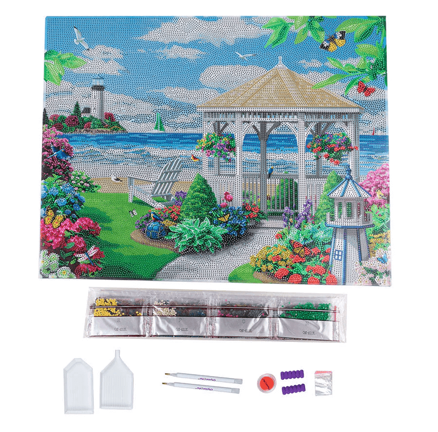 Coastline Crystal Art Canvas kit contents