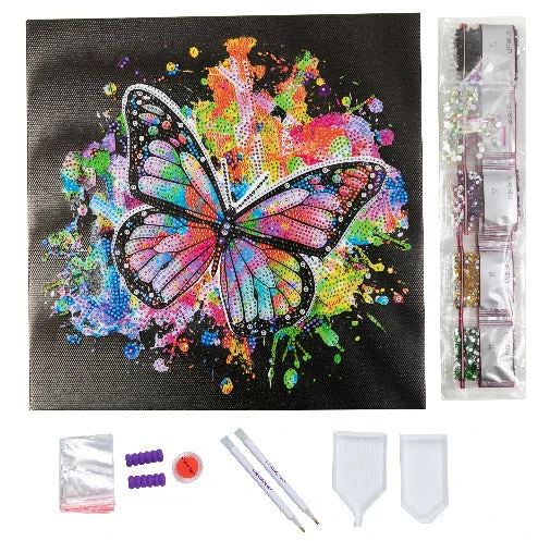 Colour in Flight Crystal Art Canvas kit contents