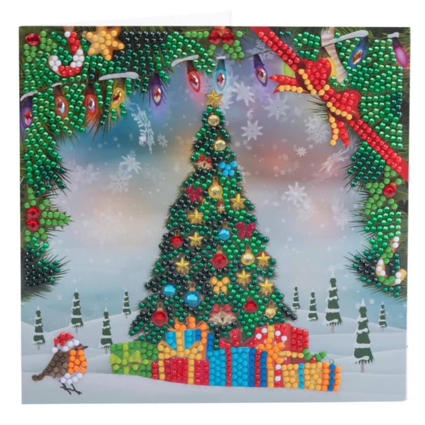 completed Festive Tree Crystal Art Greetings Card