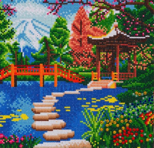 completed Craft Buddy Gardens of Fuji Crystal Art canvas kit