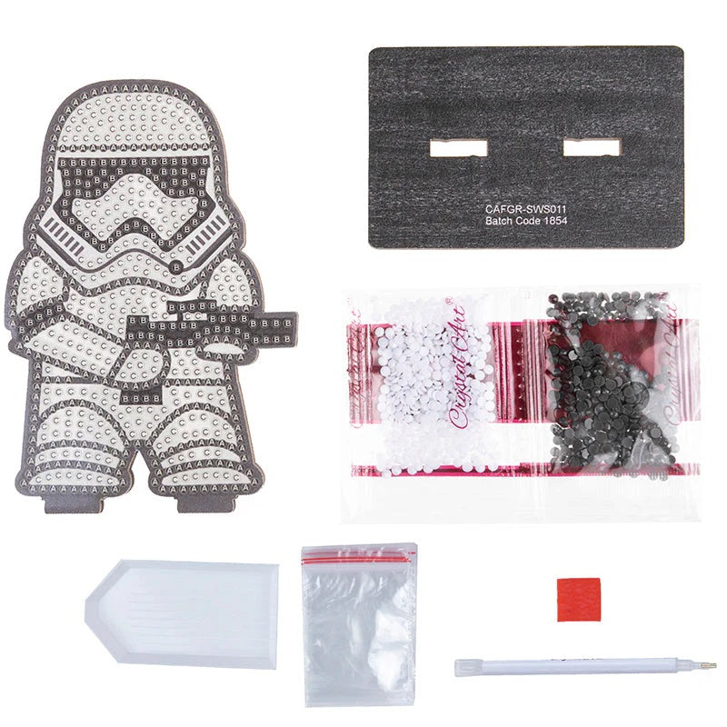 contents of Stormtrooper Crystal Art Buddy craft kit