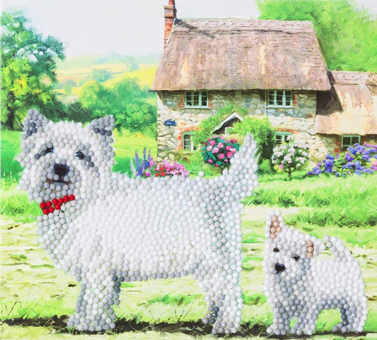 completed Craft Buddy Westie Dogs Crystal Art Greetings Card